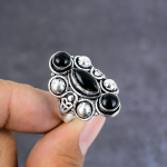 Natural Black Spinel Gemstone Handmade 925 Sterling Silver Ring Size 9 n0f98