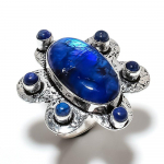 Natural Blue Moonstone, Lapis Gemstone 925 Sterling Silver Ring Size 8 m3p98