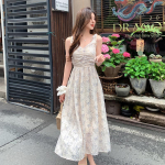 Suvine elegantne rihmaga lilleline t&auml;iskleit Naiste Vintage magusa printiga printsessi Boho kleit Stiilne peokleit, p&uuml;hade haldjakleit S