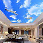 3D laetapeet Sinine taevas ja valged pilved lendavad linnud seinamaalingud Elutoa diivan TV Taust Magamistoa sisemise lae tapeet 270cm(W) x 180 cm(H)