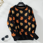 S&uuml;gistalvine vintage avara pikkade varrukatega top Print Pullover kudum O-kaelusega kampsun S must