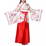 T&uuml;drukute Han hiina riietus&uuml;likond Laiade varrukatega lilleline &uuml;laosa &uuml;hev&auml;rviline pikk seelik laia v&ouml;&ouml;kohaga, laste Hanfu komplekt tantsulava esinemiskost&uuml;&uuml;m 130cm valge