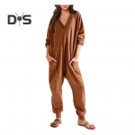 Naiste s&uuml;gistalvine kombinesoon V kaelus, pikkade varrukatega, lahtised, &uuml;hev&auml;rvilised taskud. S khaki