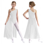 T&uuml;drukute varrukateta ballett, l&uuml;&uuml;riline ballisaal, kaasaegse tantsu etendus Chiffon Splice tantsuriided, v&otilde;imlemiskost&uuml;&uuml;m 11-12 Years valge