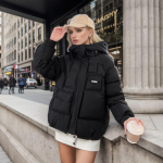 Kapuutsiga l&uuml;hike sulejope naistele Talvine Uue disainiga paksendatud jope v&auml;ikestele inimestele L