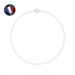 PERLINEA - Collier Perle de Culture d'Eau Douce AAA+ Semi-Ronde 5-6 mm Blanc - Anneau Marin Argent 925 Milli&egrave;mes - Bijoux Femme