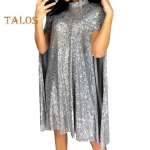 Daami litritega kleit, aluskrae, varrukateta l&otilde;hikuta disain, s&auml;delev kokteilipeokleit Naiste pidulik pidulik minikleit Kuulsuste &otilde;htukleit S roosa kuldne v&auml;rv