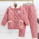 Pajamakomplektid Naiste Talvine Paks Korallfliisist Pajama Kolmekihiline Tepitud Puuvillane Soe Jakk T&uuml;druk Armas Flanellist Koduriietus L