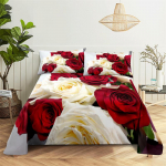 Kodu Voodilinad Punane Roos &Uuml;hekohaline Voodilina Moedisain Lilled Linad Queen Size Voodilinade Komplekt Voodilinad ja Padjap&uuml;&uuml;rid 150X230cm(2Pcs)