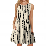 Naiste suvekleidid avara U-kaelusega varrukateta, taskutega p&auml;ikesekleidid L beež