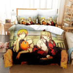 Pochita Chainsaw Man Voodipesukomplekt &Uuml;heinimese Twin T&auml;is Queen King Suurusega Voodikomplekt T&auml;iskasvanu Laste Magamistuba Tekikotiga Komplektid Anime Voodilina Komplekt AU Single 140x210cm beige