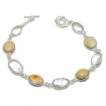 White Topaz, Chrysoprase handmade 925 Sterling Silver Bracelet 7-8 m0D85