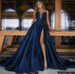 Naiste seksikas varrukateta s&uuml;gav V-kaelusega l&otilde;hikuga kleit &uuml;hev&auml;rviline suur &auml;&auml;ris, mis sobib ideaalselt pulmadeks pruutneitsi pikad ja k&otilde;rge l&otilde;hikuga hommikumantlid erilistel puhkudel M tumesinine v&auml;rv
