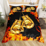 Poks SpordipadiKate King Queen Kuldne Poksikindad Voodipesukomplekt Kollane Tuleprindiga Tekikate Mikrokiud Tekikate 70x133cm 2pcs