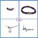 Pierres et Min&eacute;raux. Parure Bracelet Collier Perles Oeil de Tigre multicolore + Am&eacute;thyste 8 Taille personnalisable.