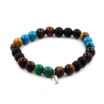 Pierres et Min&eacute;raux. Bracelet Perles Oeil de Tigre rouge + Chrysocolle + Onyx noir mat + Fabriqu&eacute; en France.