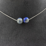 Pierres et Min&eacute;raux. Collier 2 perles Lapis Lazuli du Pakistan qualit&eacute; 5A 8 mm. Chaine en Collier femmes, hommes. Taille personnali