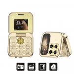 P&ouml;&ouml;rake mobiiltelefon 2 SIM-kaardiga ooterežiimis Magic Voice FM-raadio taskulampide must nimekiri 1,77-tolline v&auml;ikese ruuduga kokkupandav telefon Without TF card kuld