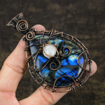 Labradorite, Moonstone Handmade Copper Wire Wrap Pendant 3.78 e8o12