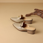 Pehme nahast terava ninaga kott-pea poolpapud naistele paksude kontsadega 2024 uued sussid naistele suvine pealmine kandmine keskmine konts 35 khaki