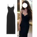 Yu Shuxini must seljataha seotava rihmikuga kleit - elegantne pikk seelik seksika aluskihiga disainiga Extra Small must