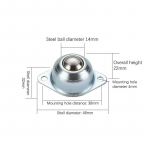 Metallist teraskuuliga rataste universaalne silm, &uuml;mmargune ratta riistvaratarvikud