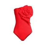 Naiste Monokini Bandeau Varrukateta 3D Lilledekoratsioon &Uuml;heosaline Bikiini &Uuml;hev&auml;rviline Seljaosata Kiiresti Kuivav Ujumisriietus S punane