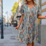 Suvemood Naiste V-kaelusega L&uuml;hikeste varrukatega Retrostiilis Tr&uuml;kimustriga Kleit Seksikas L&uuml;hike Seelik Kleit XS roosa