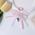 1 tk K&auml;sitsi valmistatud p&auml;rlitest topeltkaabu kujuline ripats v&otilde;tmehoidja kaunistus &otilde;rn helmestega v&otilde;tmehoidja isetehtud kaunistus kottide ja telefonide jaoks roosa