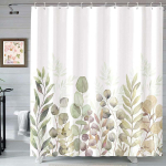 Veekindel lilleline eukal&uuml;ptuse du&scaron;ikardin Botaanilised rohelised lehed Aia vannikardinad konksudega Dekoor vannituppa du&scaron;iruumi 150X180cm white