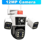 EL-i pistik 6K 12MP WiFi IP-kaamera Kolme objektiiviga Panoraamvaade V&auml;litingimustes PTZ IP-kaamera AI J&auml;lgimine Turvakaitse CCTV J&auml;relevalvete kaamerad Wifi camera