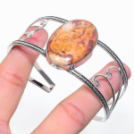 Natural Ghost Eye Jasper Gemstone 925 Sterling Silver Cuff Bangle Adj y6q24