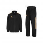 Adidas Triibuline v&auml;rviplokk logoga p&uuml;stkrae pikkade varrukatega sirge s&auml;&auml;rega p&uuml;ksid vabaaja spordikost&uuml;&uuml;m unisex kost&uuml;&uuml;m must kuld TR90JT-BG+TR90PT-BG S