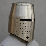 Keskaegne ristis&otilde;dija suur kiiver Templir&uuml;&uuml;tli kiiver 13. sajand T&auml;isn&auml;oga terasest soomus Ajalooline Cosplay LARP K&auml;sitsi valmistatud kiiver
