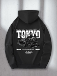 Meeste Tokyo graafiline kapuutsiga pusa jaapani tekstiga ja drifti v&otilde;idus&otilde;iduauto prindiga - Urban Streetwear pullover, k&auml;ngurutasku 3XL white