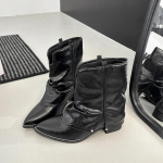 S&uuml;gis Talv Naiste L&auml;&auml;ne Kauboi Saapad Vintage Terava Ninaga Kingad Daamide Paks Kontsaga L&uuml;hikesed Botas Zapatos De Mujer 35 must