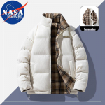 NASA MARVEL Men's Reversible Plaid Stand-Collar Padded Jacket M