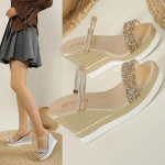 Suvised naiste kingad Kiilkontsaga sandaalid Naiste k&otilde;rge kontsaga sandaalid Slaidid Naiste disainerkingad Platvormsandaalid V&auml;lisjalatsid 42 kuld