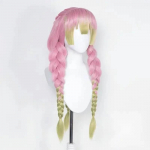 Mitsuri Kanroji Cosplay Parukas Kimetsu No Yaiba Pikk Roosa Roheline Kuumakindel Juus Autentsed Cosplay Parukad + Parukakate One Size beež