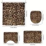 4 tk vannitoa du&scaron;ikardina komplekt Leopardmuster Vannitoa kardin 12 konksuga Libisemisvastased vaibad WC-poti kate Vannitoa vahesein 4pcs Shower Curtain Set black