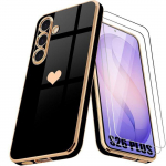 Coque Silicone - BOOLING - pour Samsung Galaxy S26 Plus - Motif C&oelig;ur Antichoc - 2 Vitres - Noir must