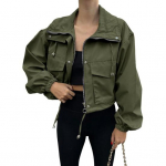 Naiste Cropped Utility Jakk T&otilde;mblukuga &Uuml;lem&otilde;&otilde;duline Anorakki Jakk Taskutega S&uuml;gisene T&otilde;mblukuga L&uuml;hike &Uuml;ler&otilde;ivas 2XL armee roheline v&auml;rv