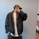 Kahepoolne 2024 Talvine Retro Leopardimustriga V&auml;rviplokk Street Style Puuvillane T&auml;idisega Meeste Jakk L must