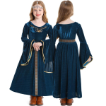 Lapsed T&uuml;drukud Renessanss Retro Keskaegne Draama Lava Laiad Varrukad Kleit R&uuml;&uuml; Lapsed Halloweeni Cosplay Kost&uuml;&uuml;mid Rolli M&auml;ngimise Komplekt 150cm sinine