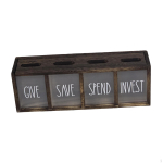 Illustrated Wooden Piggy Bank "Save, Spend And Invest" for Children tumepruun v&auml;rv