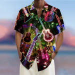 Meeste s&auml;rk 3D prinditud nootidega, Moodne Hawaii trend l&uuml;hikeste varrukatega meeste top 6XL black
