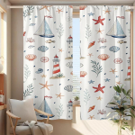 2 tk, Mitmev&auml;rviline, Mereteemaline Purjekas Majakas Merit&auml;ht Merikarp Curta, Magamistoa ja elutoa jaoks, Kardinakangasvardaga kinnitatav 24x59in(60x150CM)x2&Rod Pocket&2 panels