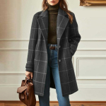 Naiste Villasegud Ruuduline Jakk Vintage Stiilis Keskmise Pikkusega Rev&auml;&auml;riga Mantel Klassikaline Kahe Rinnaga Trenchcoat S&uuml;gis Talv Soojad Villased Mantlid 5XL gray