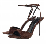 Retro pruunid sametised k&otilde;rgekontsaga sandaalid naistele Seksikad avatud ninaosa pahkluupaelaga pandlaga kontsad Elegantsed banketislingback kleidikingad 35
