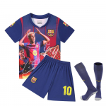 Barcelona Yamal Spordivarustuse Komplekt - Noorte Jalgpalli Treeningkomplekt - Hingav Kiiresti Kuivav T-s&auml;rk - Sinine - S/M/L 110-120 CM